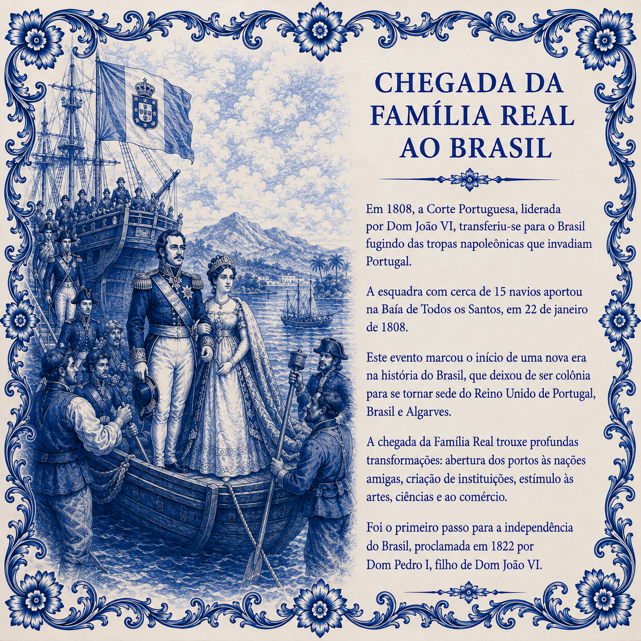 Azulejo Chegada da Família Real ao Brasil – 15 × 15