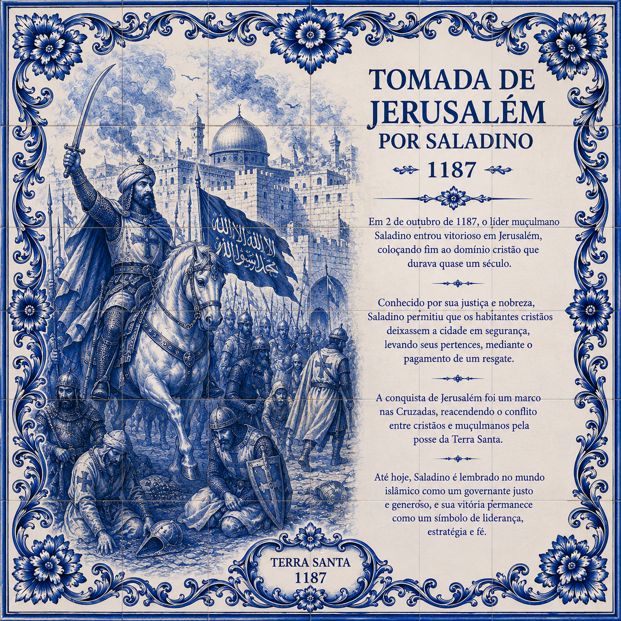 Azulejo Tomada de Jerusalém por Saladino – 1187 – 15 × 15